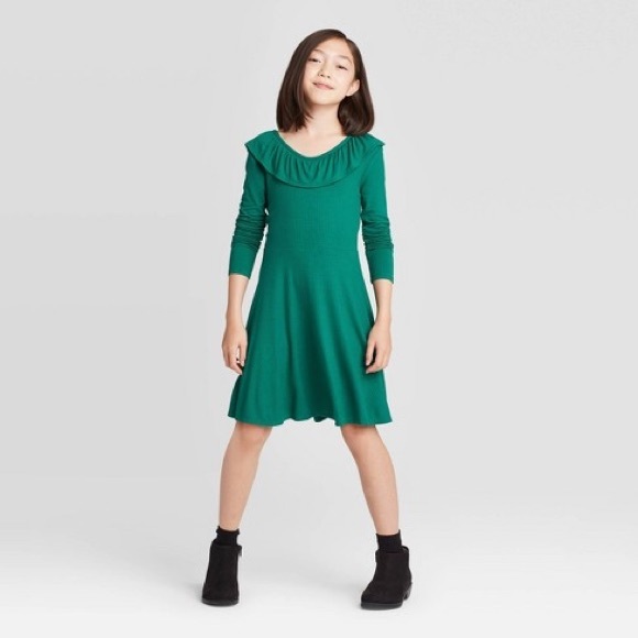 art class Dresses Art Class Girls Long Sleeve Rib Ruffle Neck Dress